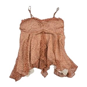 Y2k Silk Babydoll Cami Tan Animal Print Asymmetric Fairy Grunge Baddie Coquette